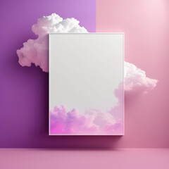 Wall poster mockup pink and purple sky of dancing clouds AI generation.
