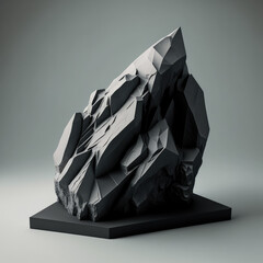 craggy diamond-shaped rock with a deep crevice podium, empty showcase for packaging product presentation. AI generation.