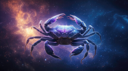 Cancer crab zodiac sign against space nebula background. Astrology calendar. Esoteric horoscope and fortune telling concept. Created with Generative AI - obrazy, fototapety, plakaty