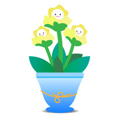 Cute yellow flowers are in pots
