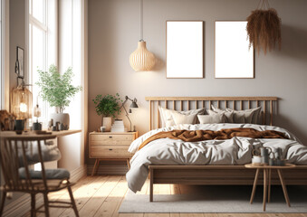 Generative Ai image of bedroom in Scandinavian style