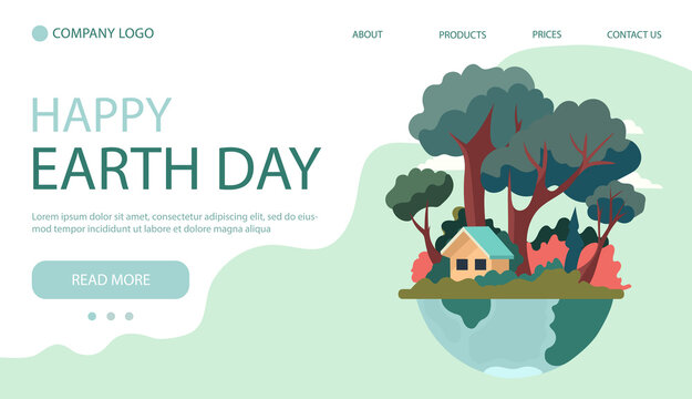 Earth day concept. Earth and house in the wood. Home page banner