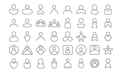 profile user icon set vector, outline profile user avatar set icon, with male and female user set