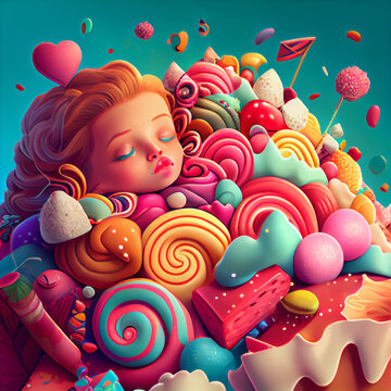 child dreaming about candy land,  generative ai