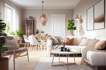 Fototapeta na wymiar Modern scandinavian living room