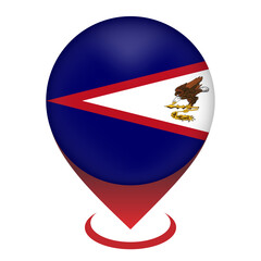 Obraz premium Map pointer with country American Samoa. American Samoa flag. Vector illustration.