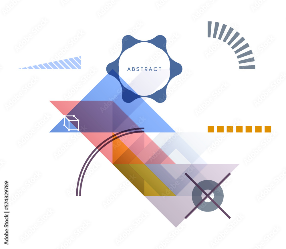 Wall mural art composition of flat colorful vector shapes. abstract transparency geometrical background. cover 