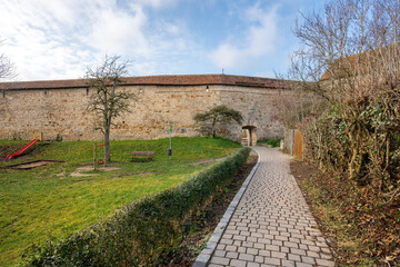 Fototapeta na wymiar Outside view of medieval walls - Rothenburg ob der Tauber, Bavaria, Germany