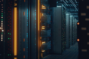 Generative AI illustration of supercomputer with servers