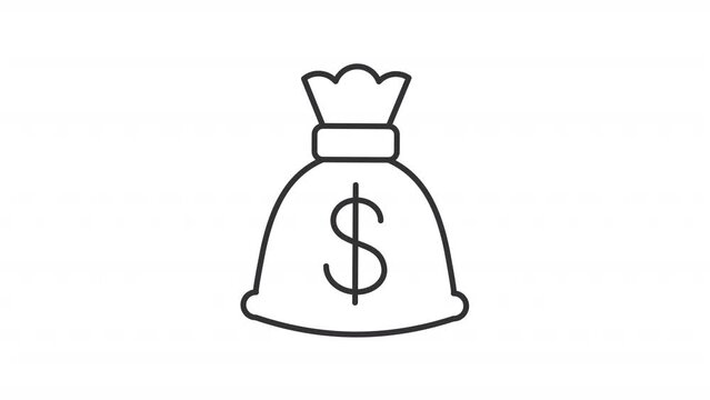 Animated money bag linear icon. Business investment. Finance and banking. Capital and funds. Seamless loop HD video with alpha channel on transparent background. Outline motion graphic animation