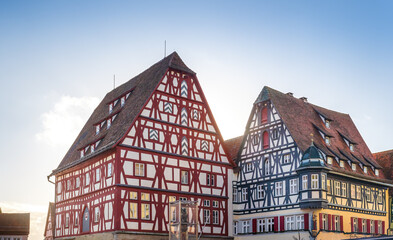 Half-timbered buildings at Marktplatz Square - Rothenburg ob der Tauber, Bavaria, Germany