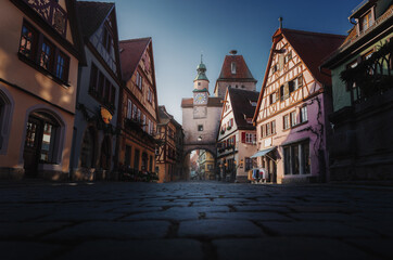 Fototapeta na wymiar Marcus Tower and Roder Arch (Markusturm) - Rothenburg ob der Tauber, Bavaria, Germany
