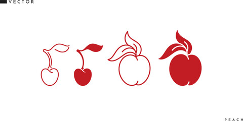 Abstract fruit with leaves outline style. Icon set
