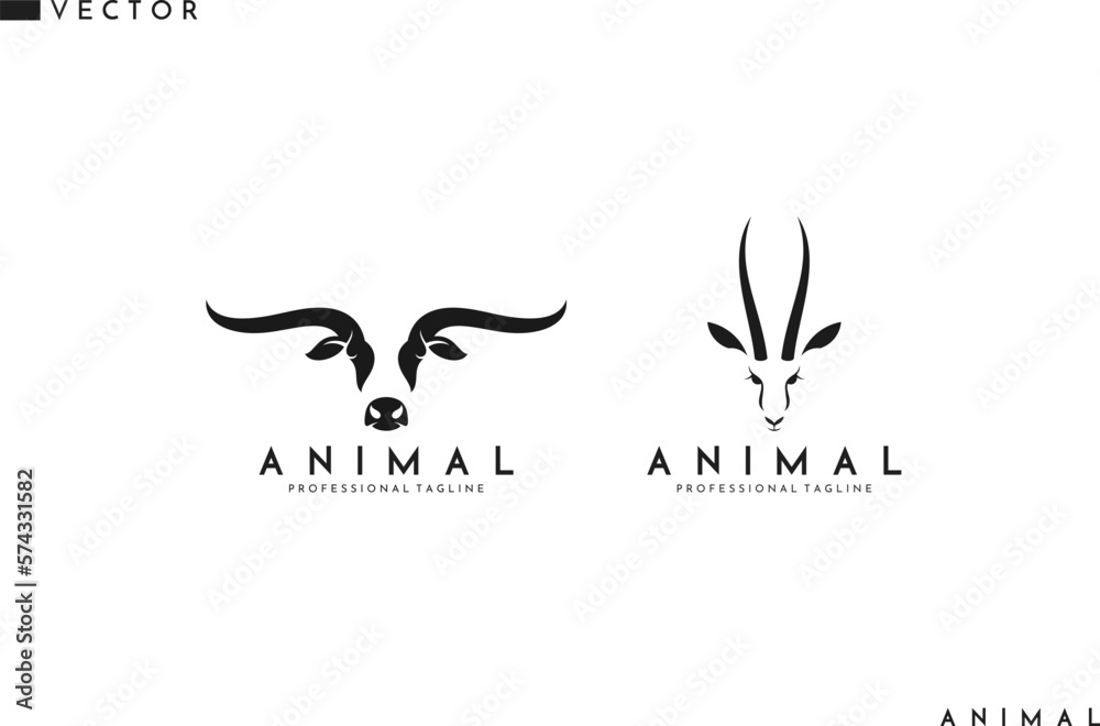 Poster abstract bull and antelope logo vector