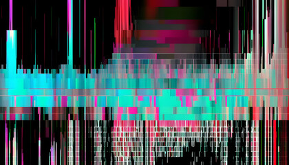 Test Screen Glitch Texture, Abstract illustration of distorted tv test color bars. Glitch effect background. Conceptual image of VHS dead pixels