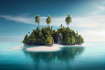 A picturesque tropical island in the sea, a heavenly place to relax. AI generated - obrazy, fototapety, plakaty