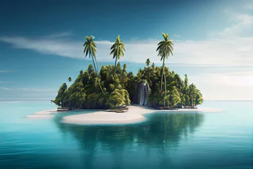 Fotobehang A picturesque tropical island in the sea, a heavenly place to relax. AI generated © StockMediaProduction