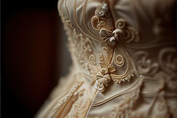 Wedding dress, Bride silk cloth, Marriage dress closed up (Ai generated)