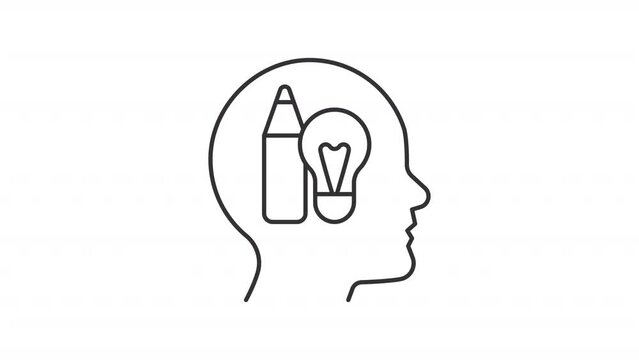 Animated creativity linear icon. Artistic motivation. Intelligence. Skills and talent. Mindset. Seamless loop HD video with alpha channel on transparent background. Outline motion graphic animation