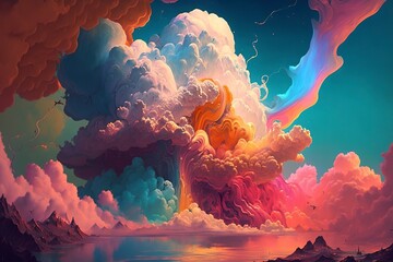 Colorful clouds in the sky. AI technology generated image