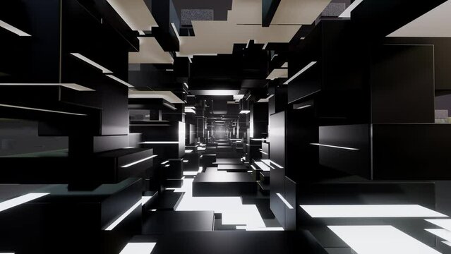 Abstract Sci-fi graphic background,Procedural Sci-fi looping cinematic animation, vintage metallic carbon fabric cubes.
