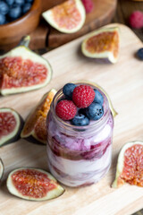 Fresh delicious milk yogurt with raspberry flavor