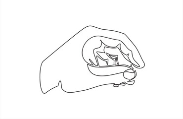 continuous one single line drawing of Hand making gesture while picks up from the ground small amount of something side view,  hand showing or holding something.Hand measuring invisible items 