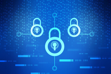 Fototapeta premium 2d illustration Safety concept: Closed Padlock on digital background 