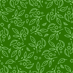 seamless leaf line pattern isolated on green background, ideal for gift wrapping, carpet, wallpaper, etc