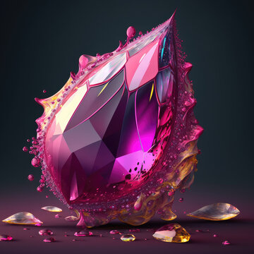 magenta dew and topaz jewels background for cosmetic products, mock up pedestal. AI generation.