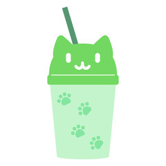 かわいいネコのドリンクカップ（タンブラー）のイラスト素材　グリーン