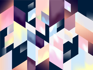 Abstract geometric composition of colorful rhombus. Isometric pastel background.