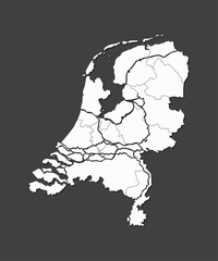 Vector map country Netherlands divided on regions
