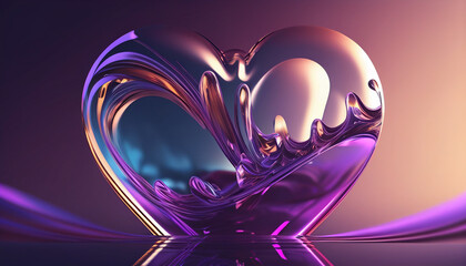 illustration heart shape made of transparent glass abstract purple reflected in water for holiday valentine's day .AI generated