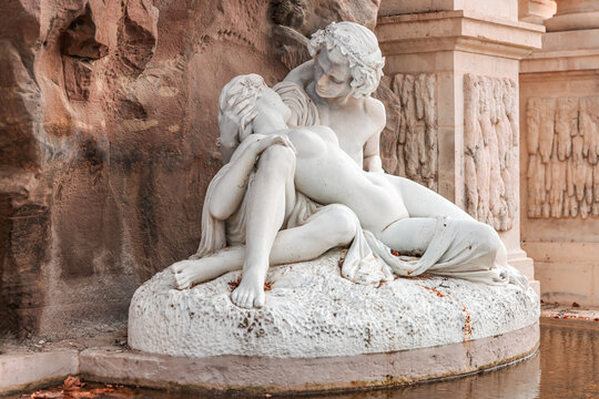 "Polyphemus Surprising Acis and Galatea" by Auguste Ottin, a sculpture of the Medici Fountain in the Jardin du Luxembourg garden in Paris, France