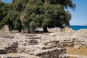 Fototapeta premium Roman ruins along Verige Bay on the western coast of Brion, Brioni, Brijuni island in Istria, Croatia