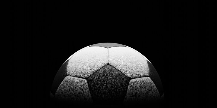 Football or Soccer with spotlight and fade-out shadow in the dark background. Copy space. Sport and game concept. 3D illustration rendering