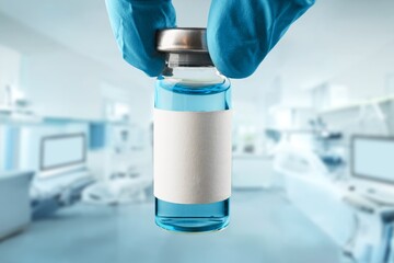 Experimental medical vaccine vial in doctor's hands