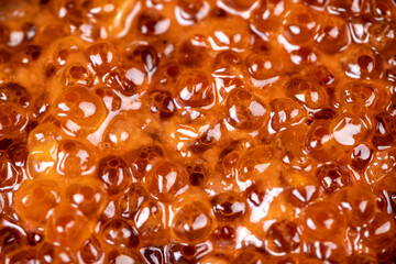 Natural red salmon caviar in large quantities