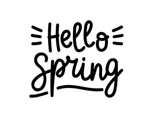 Hand drawn lettering Hello Spring isolated on white background, vector illustration