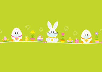 Weißer Osterhase & 2 Ostereier Maske Icons Karte Grün