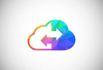 Polygonal low poly cloud computing logo. Colorful abstract triangles style cloud icon.