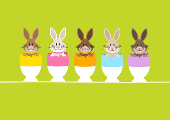 5 Osterhasen Eierschale Eierbecher Karte grün