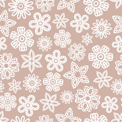 Flower paper cut  pattern. White flowers ornament background. Spring symbol. Paper cut style vector illustration. Flowers print,  backdrop. Daisy children style color flower. Doodle Floral ornament. 