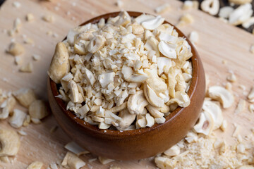 Fresh peeled cashew nuts on the table