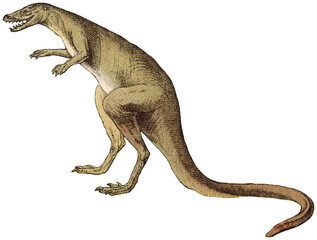 Vintage Prehistoric Color Illustration of a (Dryptosaurus) Laelaps Aquilunguis 