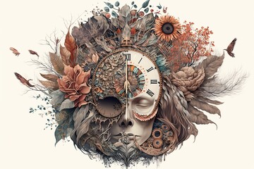 Cycle of life with psychological problems in boho styl, concept of Mental Health and Self-Care, created with Generative AI technology