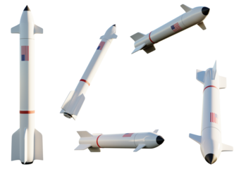Five missiles with the EEUU flag on transparent background. 3D Render