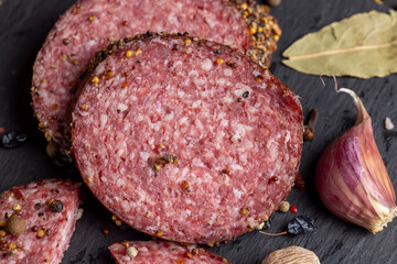 Sliced salami using beef meat with spices