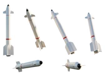 Six missiles on transparent background. 3D Render